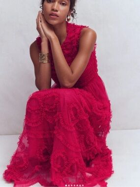 Boden Fuchsia Ruffle-Detail Maxi Dress